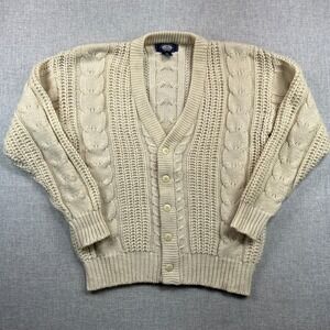 VTG 90s Knights Bridge Cable Knit Cardigan Sweater Men S Cream Chunky Retro Cozy